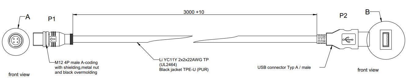 Kabel M12 Usb Moški Tip A 3M